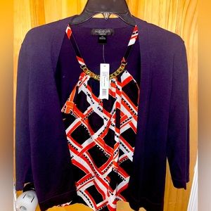 NWT career top- tank built into 3/4 sleeve navy blue cardigan. PM size